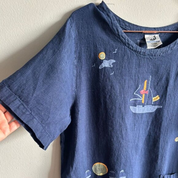 Blue-Eyed Bear Womens 100% Linen Dress Dark Blue Size Large - Picture 9 of 9